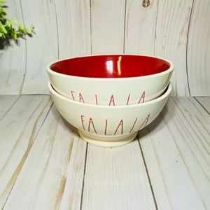 Rae Dunn FA LA LA bows red interior x2